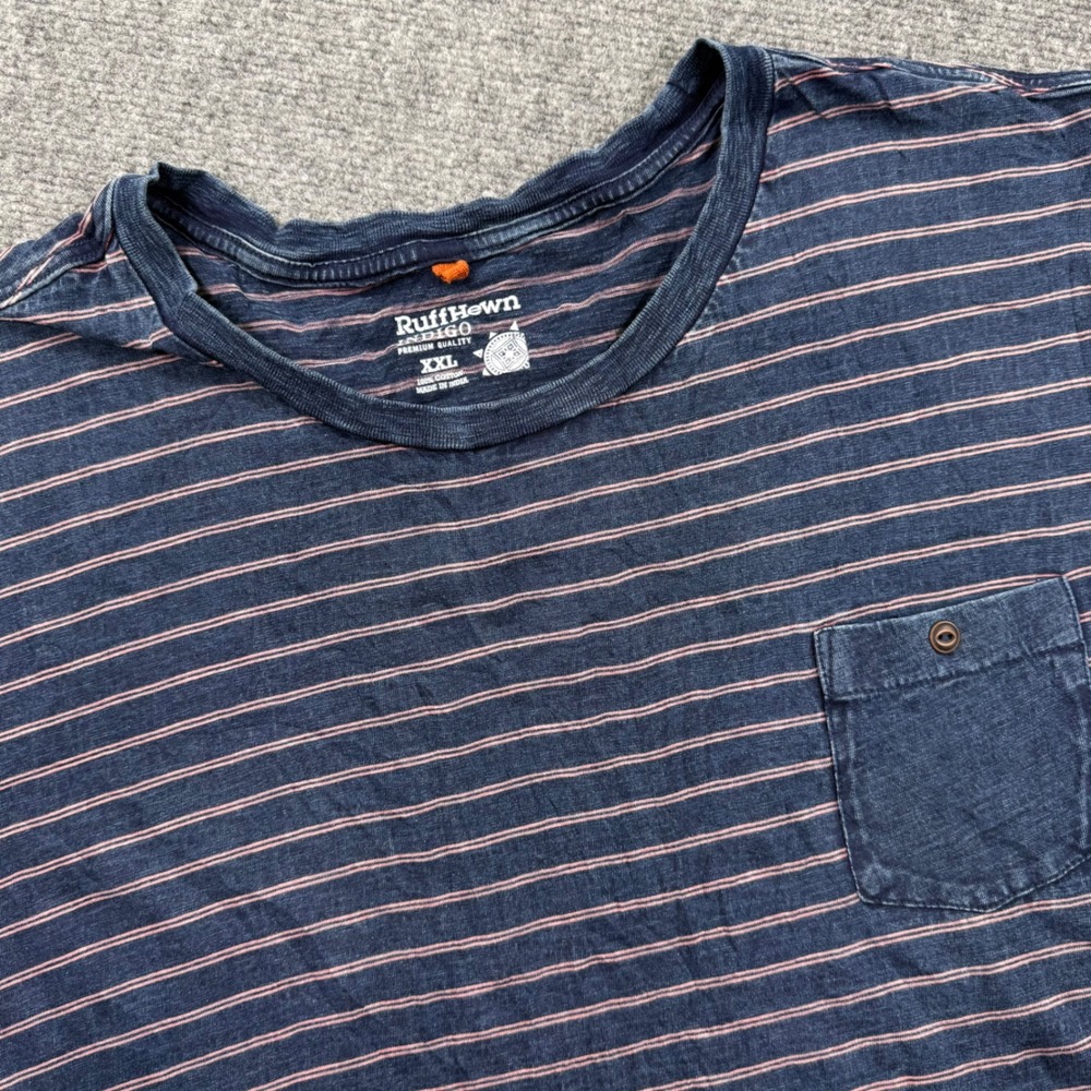 RuffHewn T-Shirt Size XXL Blue Striped Pocket Short Sleeve‎ Cotton Men's